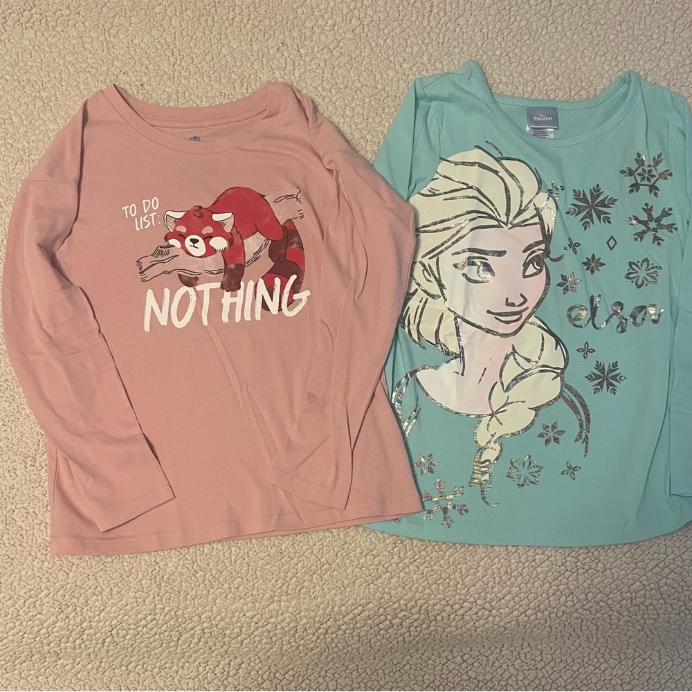 Pink and Teal Graphic Girls Long Sleeve Shirts. Size 7/8